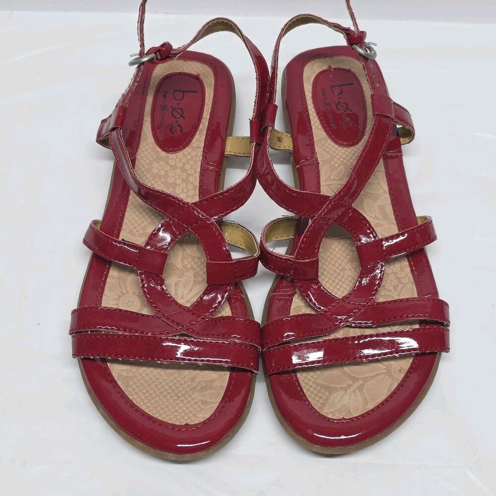 BOC Born Concept Flat Sandals Red Patent Faux Leather Womens Size 7 M/W